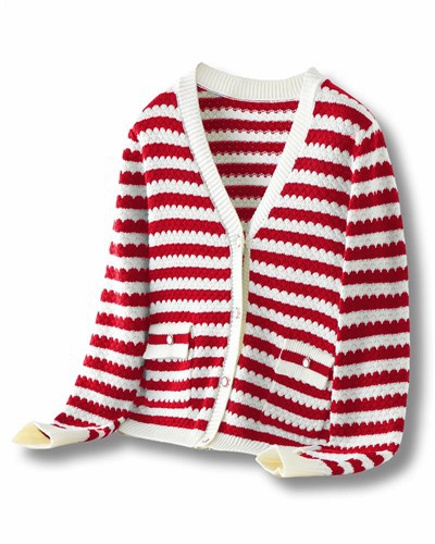 बटनों के साथ धारीदार बुना हुआ कार्डिगन